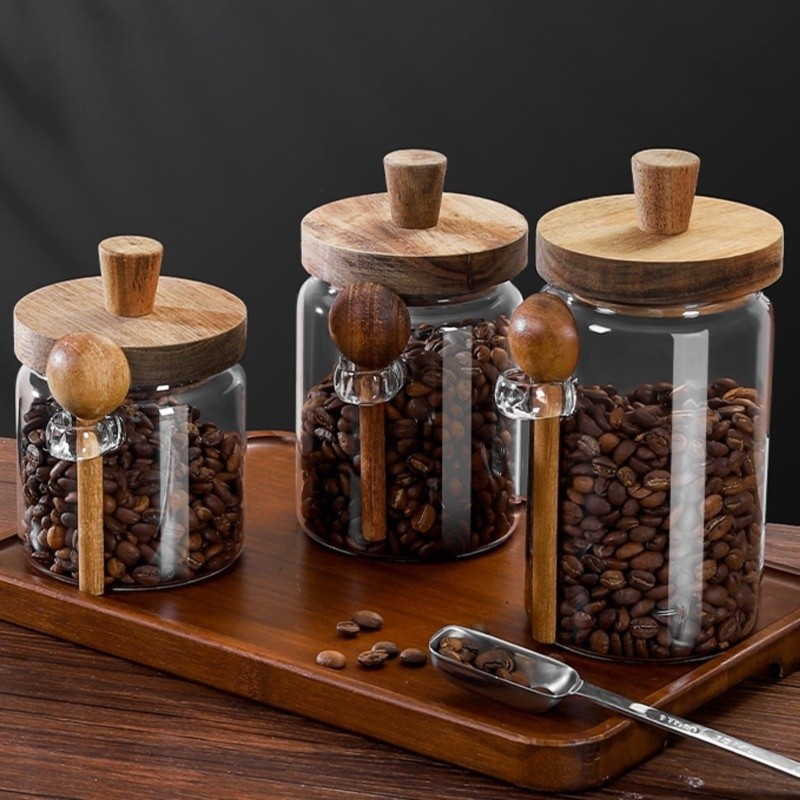 ABJI-Glass Jar With Wooden Lid - Coffee Tea Jar Set recension och pris