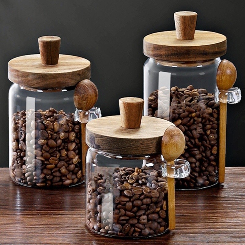 ABJI-Glass Jar With Wooden Lid - Coffee Tea Jar Set recension och pris