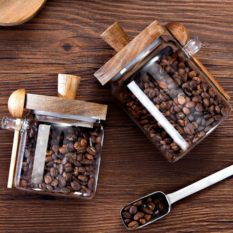 ABJI-Glass Jar With Wooden Lid - Coffee Tea Jar Set recension och pris
