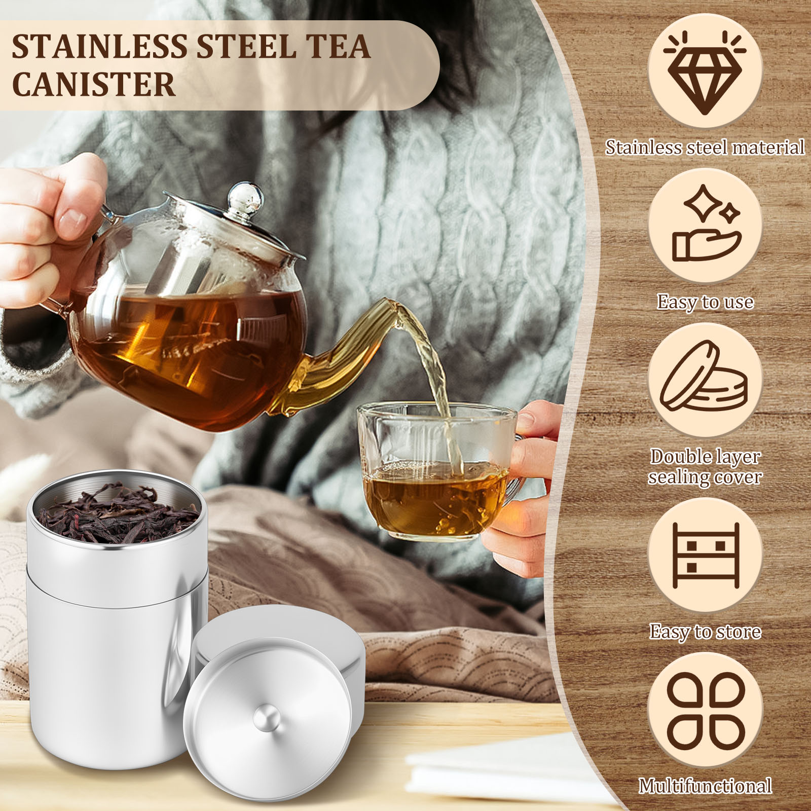 Stainless Steel Tea Leaf Tins  - Canister Coffee Sugar Tea recension och pris