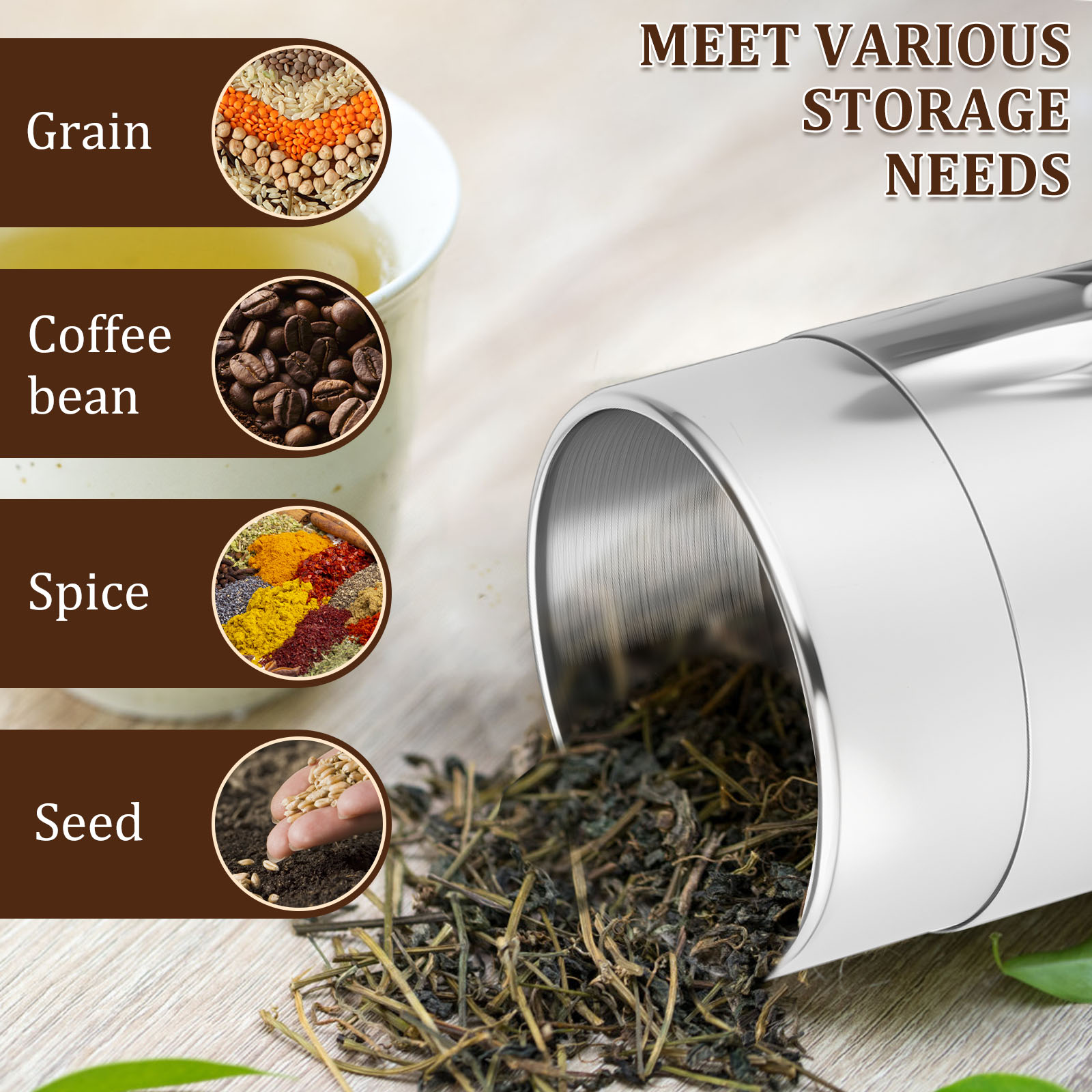 Stainless Steel Tea Leaf Tins  - Canister Coffee Sugar Tea recension och pris